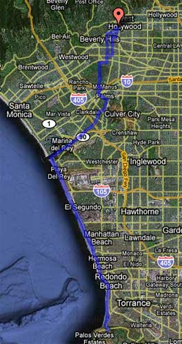 West Hollywood to Malaga Cove West Hollywood to Malaga Cove (click to view full detail including mile markers)