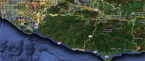 Malibu to Oxnard (click for full detail including mile markers)